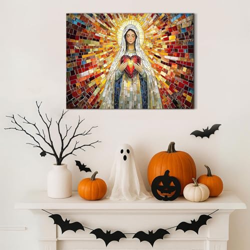 Image of Catholic Wall Art Our Lady of Guadalupe Picture Christian Artwork for Living Room Blessed Home Decor, Vintage Virgin Mary Poster Religious Spirit Canvas Prints Painting Bedroom Decorations 12x16 inch