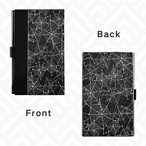 Halloween Seamless Spiderweb The Day of The Dead Business Card Holder Leather, Slim Credit Card Case Stainless Steel Wallet for Women and Men Unisex Business Card Holder3
