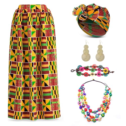 5 Pcs Women African Printed Maxi Skirt Traditional Black History