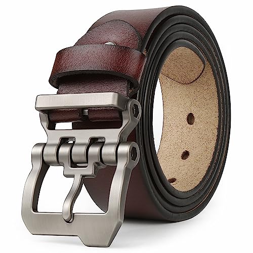 JingHao Belts for Men Genuine Leather Mens Belts for Jeans Casual Belt Big and Tall Size 28