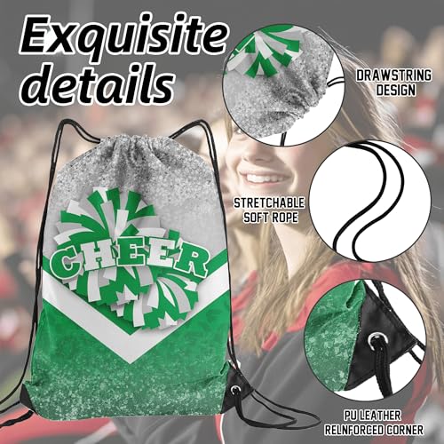Cheer Drawstring Backpack Cheerleading Drawstring Gym Bag Cheer Accessories Cheerleader Gifts for Cheerleaders 1Pcs (Silver&Green)3