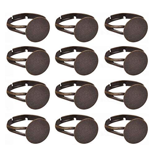 LANBEIDE 40 PCS Blank Rings- Antique Bronze Plated Adjustable Flat 12mm Ring Base Blank Jewelry Findings