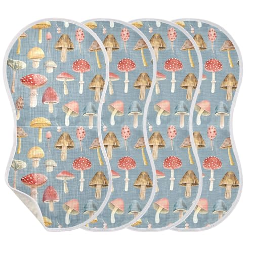 Image of Muslin Baby Burp Cloths Set of 4, Soft Absorbent Colorful Pastel Wild Mushrooms Muslin Washcloths, Bibs, Face Towel for Newborn Boys Girls, 22 x 11 Inch
