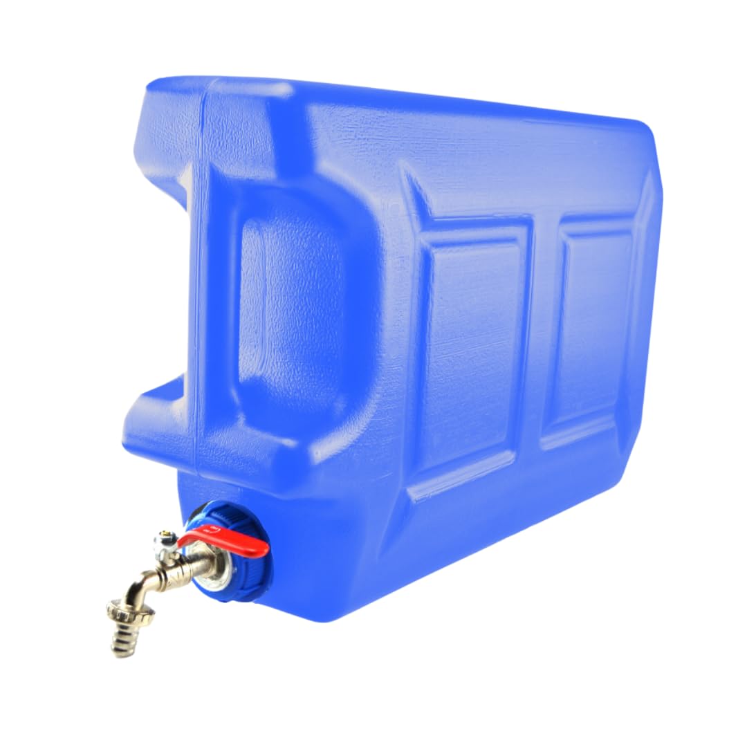 Bidón de agua con grifo – Bidón de agua con grifo 20 l – Depósito de agua para camping – Depósito de agua potable – Depósito de agua dulce – Azul
