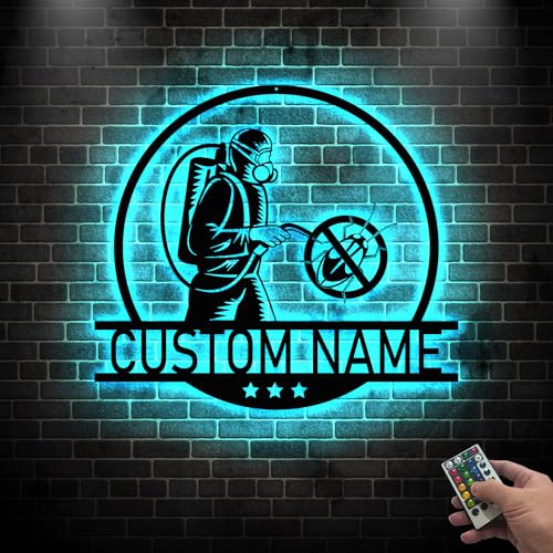 Custom Exterminator Metal Wall Art with Led Light, Gift for Exterminator, Insect Control Rodent Bug Control Business Sign Gift for Pest Control Worker Model-Jobb07