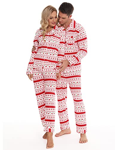 SWOMOG Family Christmas Pajamas Set Women & Men & Kids Long Sleeve Pj Set Party Sleepwear Button-Down Loungewear Set Men White with Flower Deer X-Large2