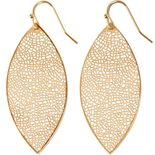 Boho Leaf Dangle Earrings for Women - Gold or Silver Tone Dangly Filigree Earrings - Lightweight Statement Earrings