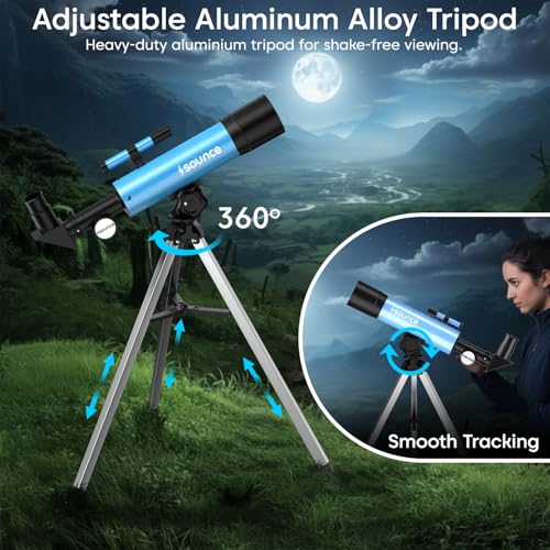 Image of Sounce 50 /360 HD Zoom Refractor Telescope 90X High Magnification, 360 Adjustable Tripod Stand, Clear Long Distance Viewing for Moon, Stars, Wildlife & Outdoor Exploration