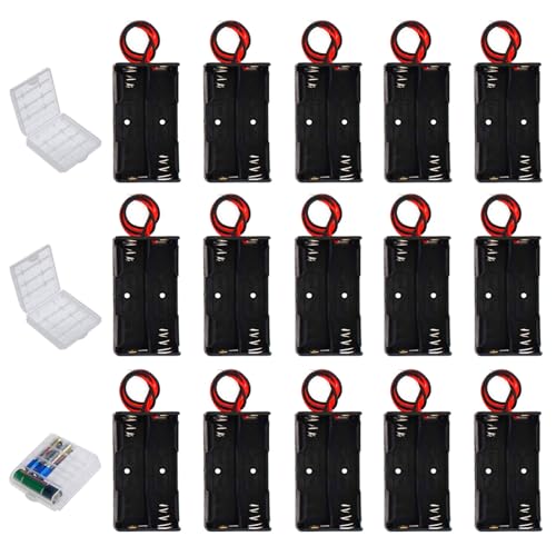 GTIWUNG 15 Piezas 2 × 1,5V AA Caja de Soporte de Batería Porta Pilas 2a 2 Solts + 3 Piezas Plástico Caja de Almacenamiento de Bateria Transparente