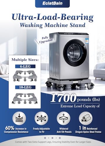 Image of EclatBain Mini Fridge Stand With 6 Strong Feet Universal Washer and Dryer Pedestals 16.5 inch-26.7 inch Adjustable Appliance for Fridge Stand,Washing Machine Stand, Dryer Stand, Laundry Pedestal (GRAY)