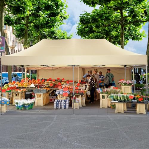 Image of COBIZI 10x20 Heavy Duty Pop Up Canopy Tent with 6 Sidewalls Thicken Frame, Commercial Easy Up Outdoor Wedding Party Tents, All Season Waterproof Windproof with Stakes Sandbags Ropes Roller Bag, Desert