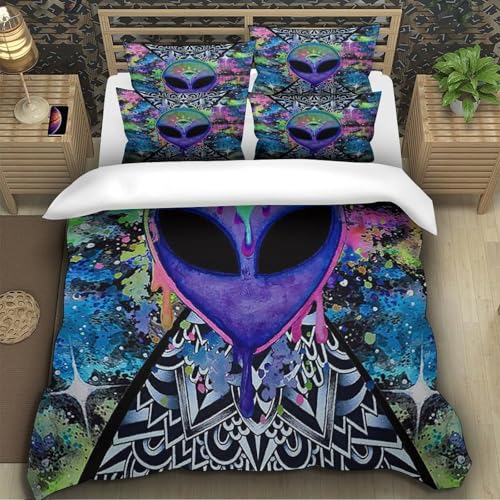Parure de lit 3D extraterrestre 140x200cm avec housse de couette microfibre