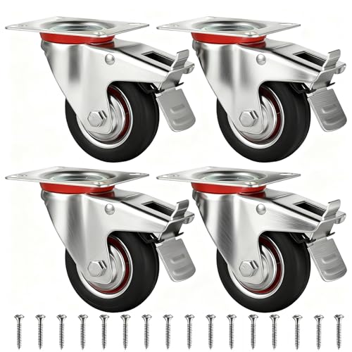 Roulette Charge Lourde - roulettes Pour Meubles - roulettes Pivotantes - 80mm Roulettes En Caoutchouc Résistantes Avec Frein, Lot De 4 Capacité 240 Kg, Parfaites Pour Meubles, Étagères Et Chariots