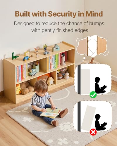Image of VEVOR Montessori Bookshelf, 45 in Width Toy Storage Organizer, 5-Section Kids Display Storage Cabinet, Daycare Furniture, Kids Bookshelf for Bedroom, Nursery, Living Room, Entryway, Preschool, Brown