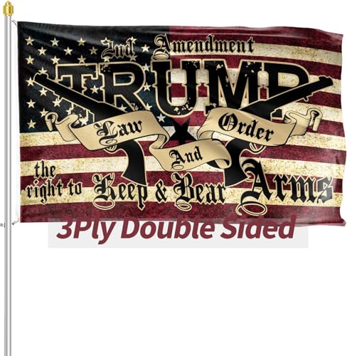 Trump 2024 Flag Double Sided 3x5 Outdoor 2nd Amendment Flag Heavy Duty 3 Ply Polyester Trump Law & Order 2nd Amendment Guns American Flag with Brass Grommets Vibrant Color and UV Fade Resistant