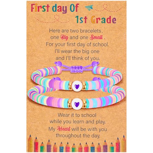 Image of Back to School Supplies, First Day of Kindergarten Bracelet, Back to School Bracelet Mommy and Me, Prek Matching Wish Bracelets Set, Adjustable Bracelet for Boys Girls Gifts Stuff Bulk