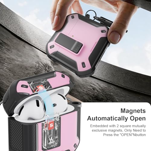 Image of for AirPods 4 Case with Magnetic Secure Lock Clip and Phone Stand, Compatible with Magsafe Charging, with Carabiner&Cleaner kit for Apple iPod 4th Generation Cover(2024) Men Women (Pink)