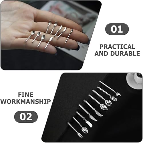 Miniatura 5 de Kisangel Juego de cubiertos de casa de muñecas 1 12 tenedor en miniatura Cuchara Juego de cuchillos Vajilla de plástico Mini Utensilios de cocina