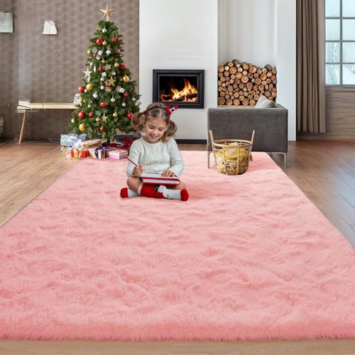 Pink Fluffy Area Rug - 3x5 Kids Rug for Bedroom, Nursery, Playroom & Dorm
