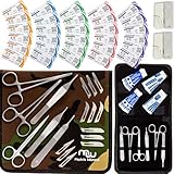Sutures Thread with Needle (Dissolvable and Non-Dissolvable) Plus Tools - Surgical Stitch Kit, Medical, Veterinary, RN's Hospital Training, Emergency First Aid Demo Kit, Outdoor Practice (49PK)