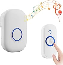 Wireless Chime, Entrance Chime, Nursing, Sound and Light, Call Bell, Door Chime, 58 Songs, 4 Levels of Volume, Restaurants, Bathrooms, Elderly People (1T1, White)