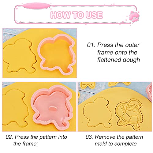 SPEACOUR 8 PCS Christmas Cookie Cutters Plastic Christmas Cookie Stamp Cartoon Fun Biscuit Moulds 3D Embossed Pastry Cutter -Gingerbread Man,Snowman,Christmas Tree,Santa Claus,Reindeer,Merry Christmas - Image 4