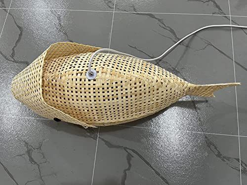 Lampe suspendue poisson lanterne osier lustre tressé bois - 2