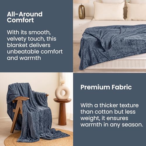 Image of HOMEMONDE Chevron Pattern Single Blanket - Throw Fozzy Blankets 140 x 228 CM, Warm Flannel All Season Blanket for Sofa, Couch - (55 x 90 Inch, Frost Blue)-200 TC