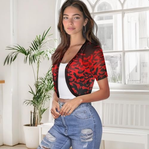 Image of Womens Short Sleeve Bolero Shrug Open Front Knit Cropped Cardigan Shoulder Cover for Dress Cute Casual Knit Cover Up