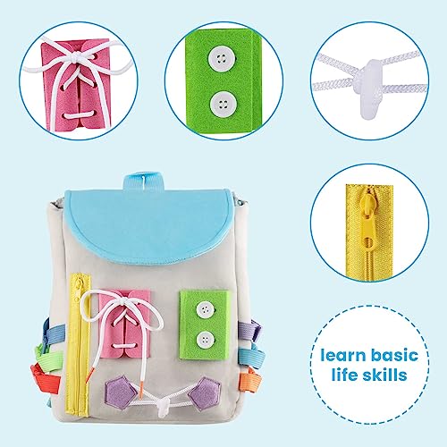 Image of Busy Board - Toddler Backpack with Buckles and Learning Activity Toys - Develop Fine Motor Skills and Basic Life Skills - Learn to Tie Shoes - Children's Travel Toy (Grey)