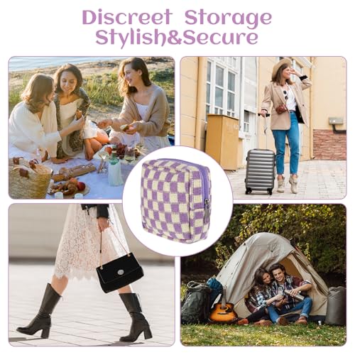 Image of 4Pcs Sanitary Napkin Storage Bag, Portable Period Bag for Teen Girls Woman, Pad Pouch Tampon for Purse, Reusable Zipper Period Pouches for Teen School Office Travel Feminine Care Organizer, Plaid