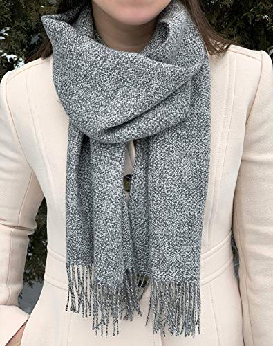 Surhilo Villa Maria Baby Alpaca Knit Scarf - Pearl Grey & White - Winter Luxury Neck Warmer for Women, Men & Kids