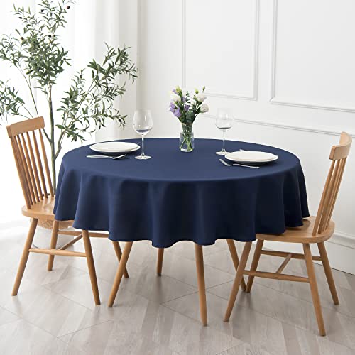 Image of maxmill Round Textured Tablecloth Spill-Proof Wrinkle Free Soft Jacquard Table Cloth for Circular Table Cover, for Dining Room Buffet Banquet Parties Holiday Dinner, 70 Inch Navy Blue