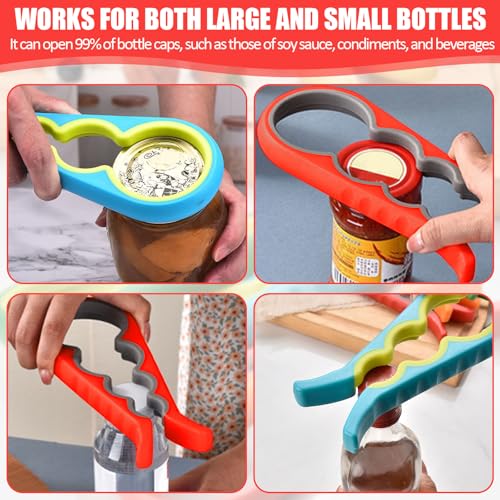 Image of 2PCS 4 in 1 Jar Opener Multi-Function Bottle Opener Non Slip Remover Tool for Seniors with Arthritis and Anyone with Low Strength(Blue,Red)
