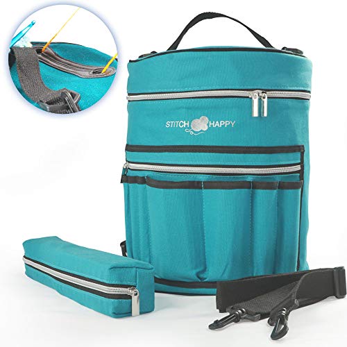 Stitch Happy Knitting Bag (Peacock): 7 Pocket Yarn Bag, Crochet Bag, Yarn Storage, Crochet Storage #TOP2