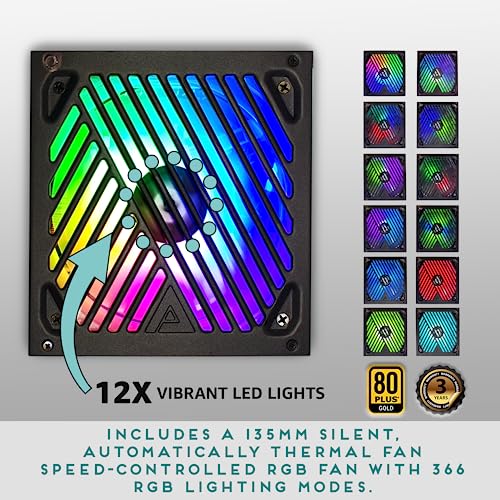 Image of Apevia ATX-PM850W PCIe 5.0 ATX 3.0 Ready Premier 850W 80+ Gold Certified, Active PFC ATX Semi-Modular Gaming Power Supply, 366 RGB Light Modes