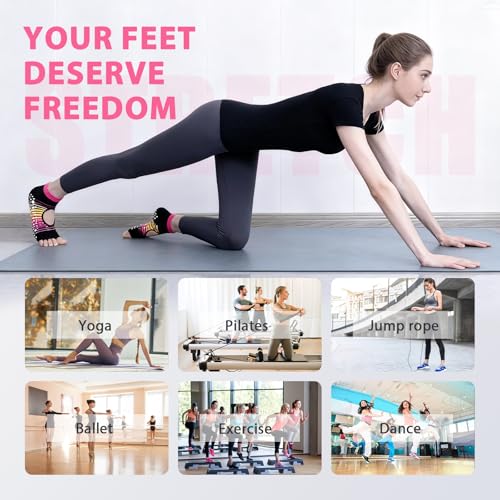 Image of Non Slip Pilates Grip Socks for Women Yoga Barre Knitted Cotton | Full Foot Sticky Silicone,Soft Breathable Comfortable,Durable Washable Anti Skid,Gentle Arch Compression Support