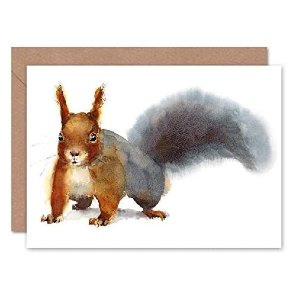 Wee Blue Coo Squirrel Watercolour Cute Greeting Card With Envelope Inside Premium Quality