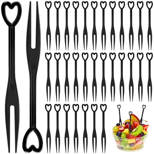 luckaide Obstgabeln, 200 Stück Fingerfood Spieße Plastik Schwarz, Pommesgabeln, Obst Zahnstocher, Pommes Piekser, Fruit Forks, Bento Food Picks, Einweg Mini Fruchtgabeln