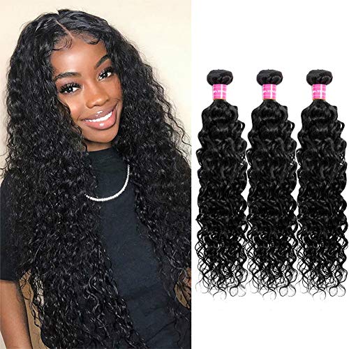 FDX Water Wave Human Hair Bundles 30 30 30 Inch 100% Unprocessed 9A Brazilian Virgin Water Wave Hair Bundles Weave Extensions Natural Color 30 30 30 Inch