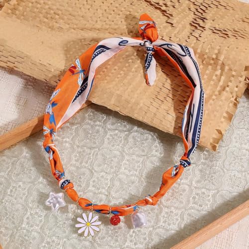 Todu Scarf Necklace with Charm for Women Bow Flower Daisy Star Heart Bandana Choker Necklace Boho Beach Jewelry3