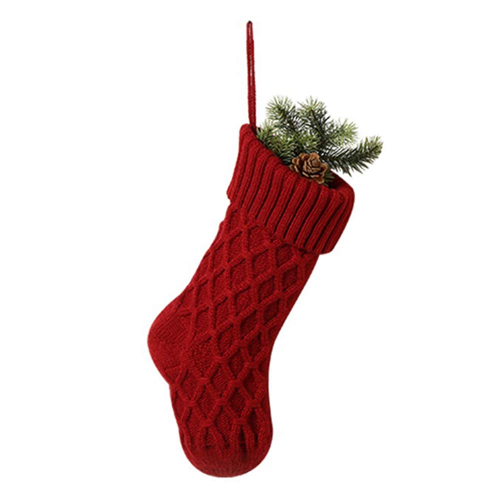 Knit Christmas Stocking, 1PCS 15inch Xmas Socks Fireplace Hanging Decoration, Rustic Candy Gift Bag for Family Holiday