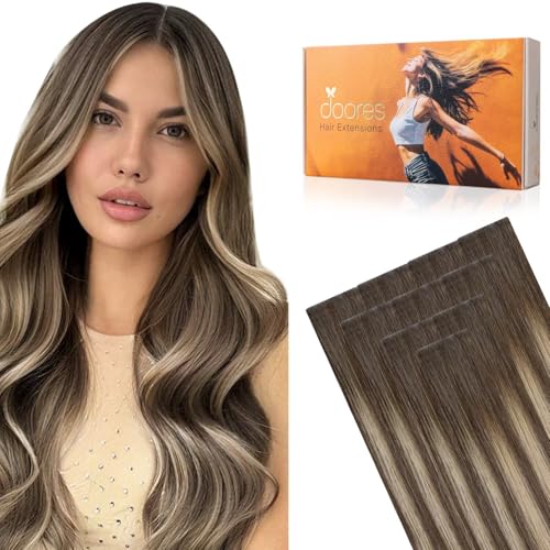 DOORES Invisible Tape in Hair Extensions Human Hair, 18 inch #4B/26/4B