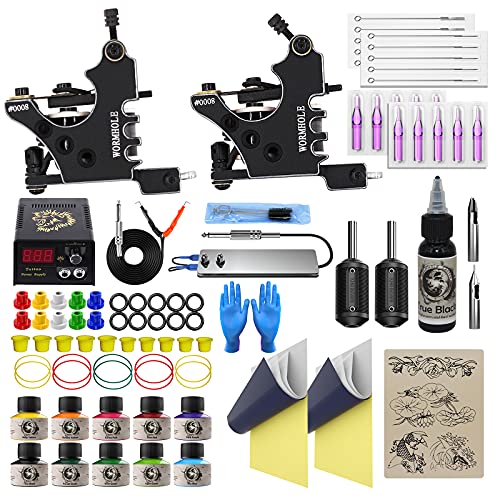 Tattoo Kit for Beginners Tattoo Gun Kit 2pcs Starter Tattoo Machine Kit Complete Tattoo Kit 10 Colors Tattoo Inks TK1000084