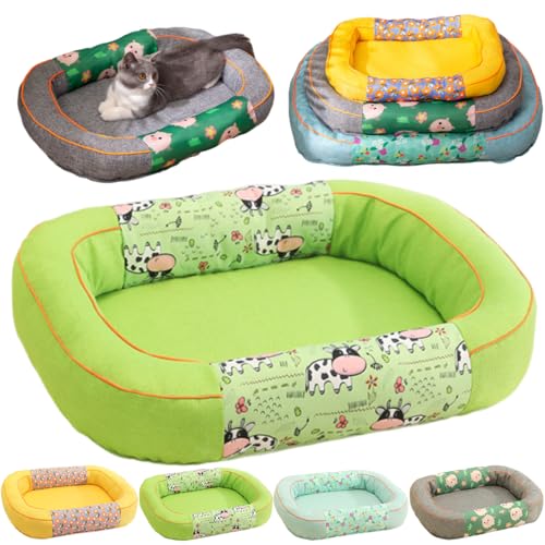 犬 ベッド 猫 ペットベッド 高反発 ペットソファー あご乗せ枕付き ペットクッション おしゃれ 通気性 防水 滑り止め 丈夫で長持ち 肌に優しい 汚れに強い 洗える 猫 小型犬 中型犬 高齢犬 オールシーズン (M:45*60cm,グリーン)