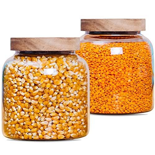 Econovo® Vorratsgläser mit Deckel (2-teilig) 900ml, Vorratsdosen aus Glas mit Holzdeckel luftdicht, Vorratsbehälter Aufbewahrungsgläser Set für Lebensmittel groß & klein Cover
