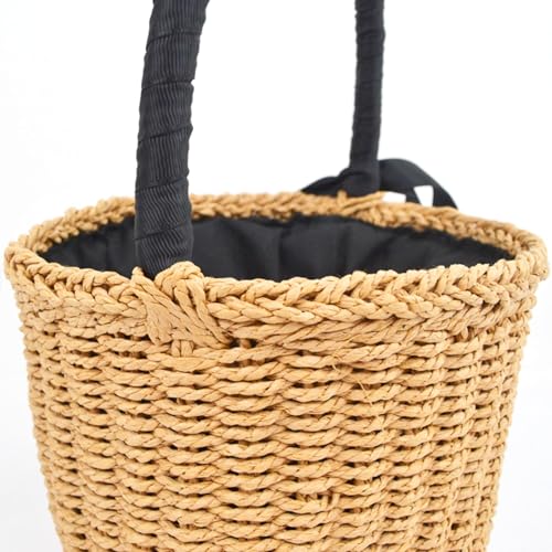 Bolso de paja tipo tote para mujer, bolso cilíndrico tejido a mano con cinta, ideal para playa, vacaciones, viajes y uso diario miniatura 5