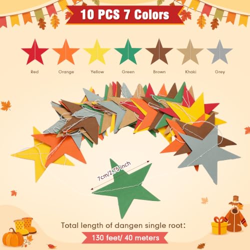 Image of Patelai 130 Feet Glitter Star Garland Banner Decoration Hanging Star Decoration Gold Party Decorations for 2025 Christmas New Year Wedding Birthday Festival Party Decor(Fall Color,10)