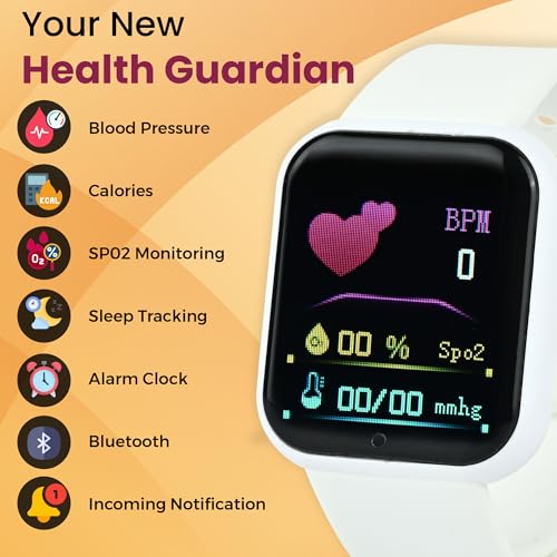 Image of Bouncefit D20 Y68 Fitness Band Smart Watch for Men, Women, Boys, Girls, Kids - Single Touch Interface, Water Resistant, Workout Mode, Quick Charge Sports Smartwatch - White (FFF)