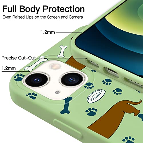 Image of Eating Dachshund Dog Phone Case Compatible with iPhone 7 /8 /SE 2020,Green Liquid Silicone Bone Printted Case,Soft Gel Rubber Full-Body Protective Microfiber Lining Shockproof Cover